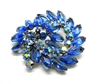 Vintage Weiss Blue Aurora Borealis Rhinestone Brooch Mid Century Costume Jewelry