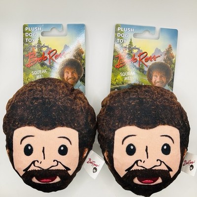 NWT 2pc BOB ROSS Plush Dog Toy - Squeaky and Crinkle Fabric Plush Fun Gift Pets