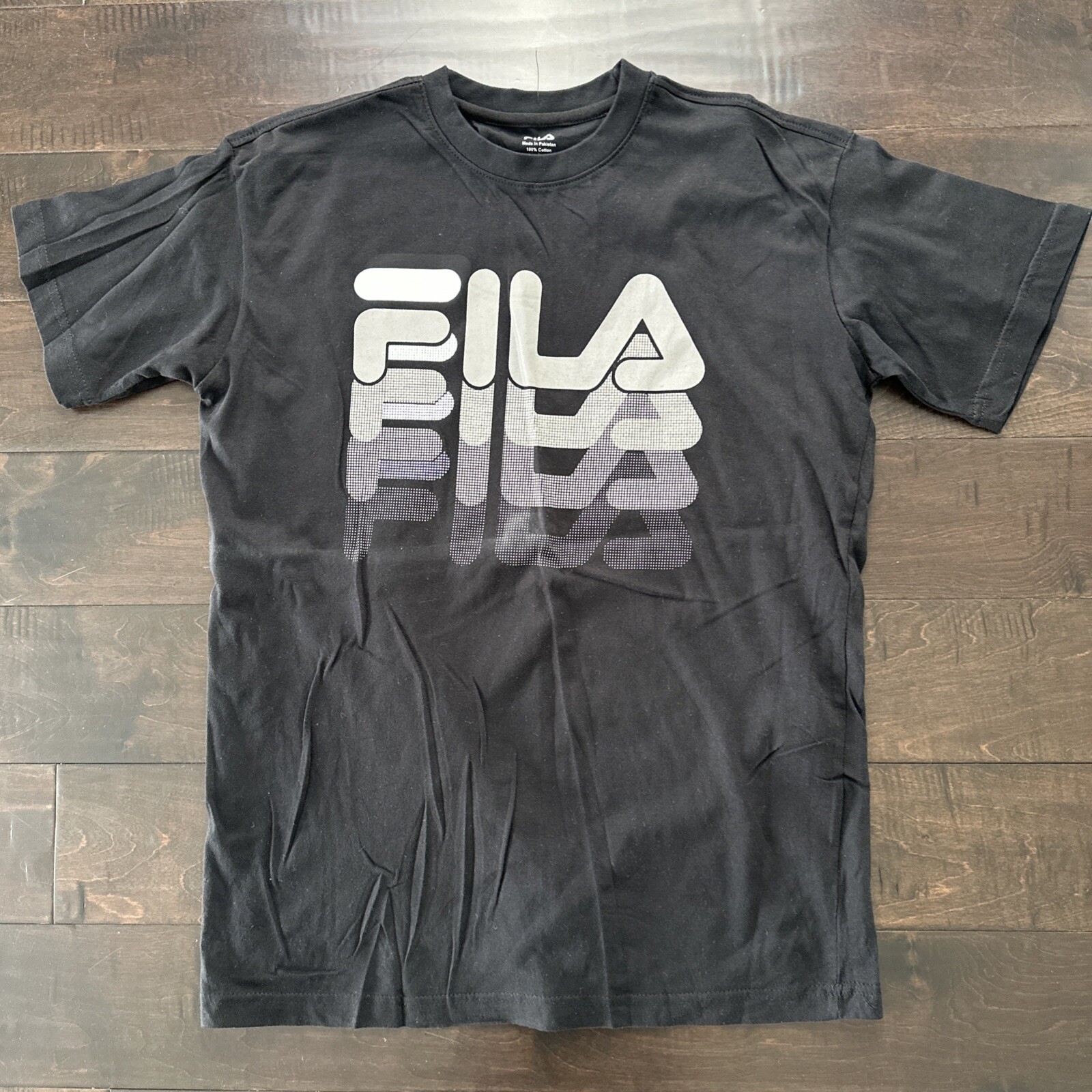 T shirt uomo FILA logo classico nuova senza etichette nera con logo grafico grigio taglia media