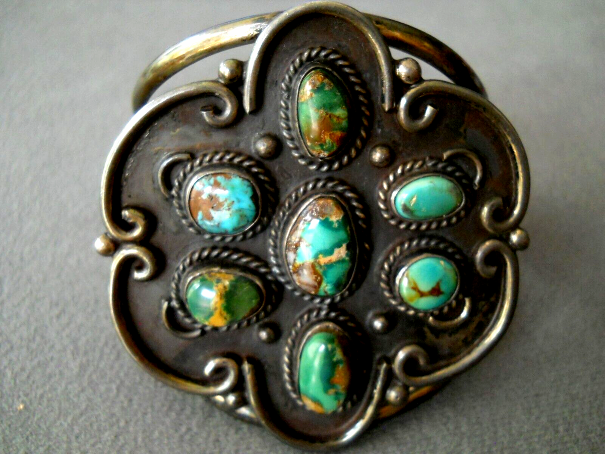 One Of Best Vintage Native American Navajo Squared Royston Turquoise Sterling Silver Bracelet One Of Best Vintage Native American Navajo Squared Royston Turquoise Sterling Silver Bracelet