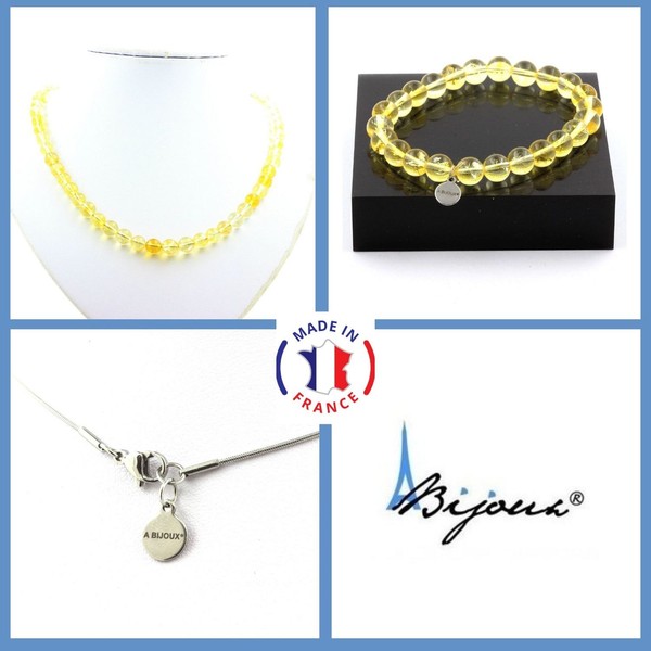 Steine Und Mineralien. Schmuckset Armband Halskette Perlen Citrin 8 Mm. Kette-image