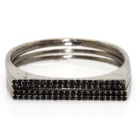 Chamak Gunmetal & Black Rhinestone 4-pc D-shape Bangle Set Z3b $65 on sale Chamak Gunmetal & Black Rhinestone 4-pc D-shape Bangle Set Z3b $65 on sale