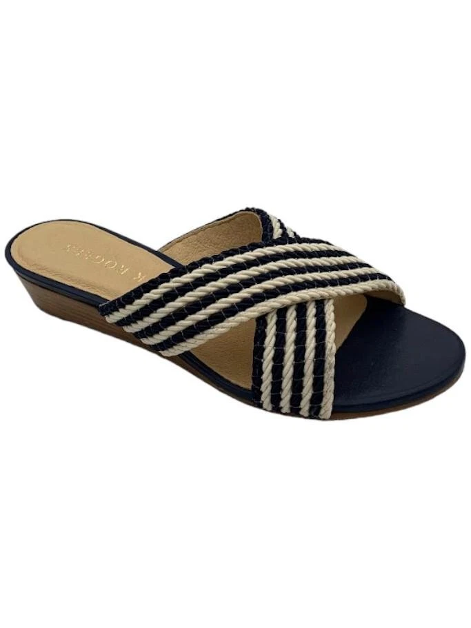 Jack Rogers Rope Dolphin Mini-Wedge Slide Sandals Colbalt/Ivory