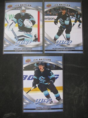 SEATTLE KRAKEN 3-CARD LOT 2023-24 UD MVP ICE BATTLES Grubauer/Wennberg/Gourde