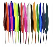 17 x Feather Pens Fun Retro Quill Bright Colours ballpoint Gift Party bag filler