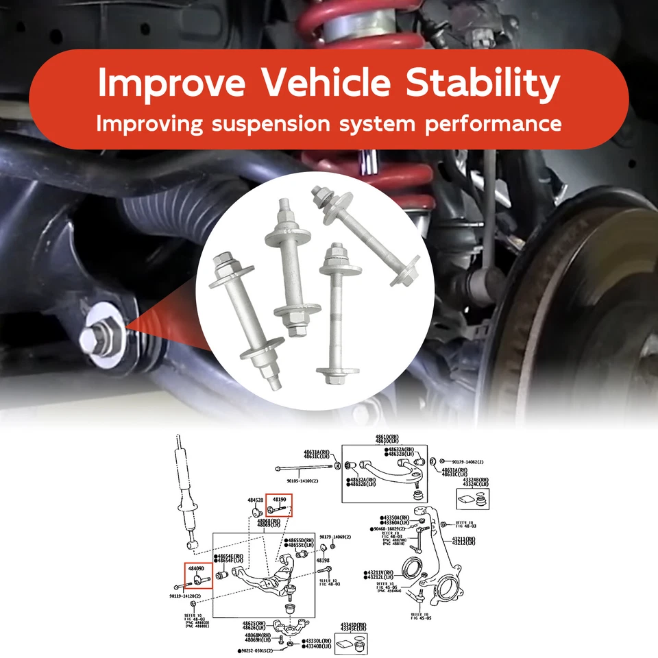 Juego de 4 pernos de ajuste del brazo de control delantero para LEXUS GX470 2003-2009 Foto 4 de 4
