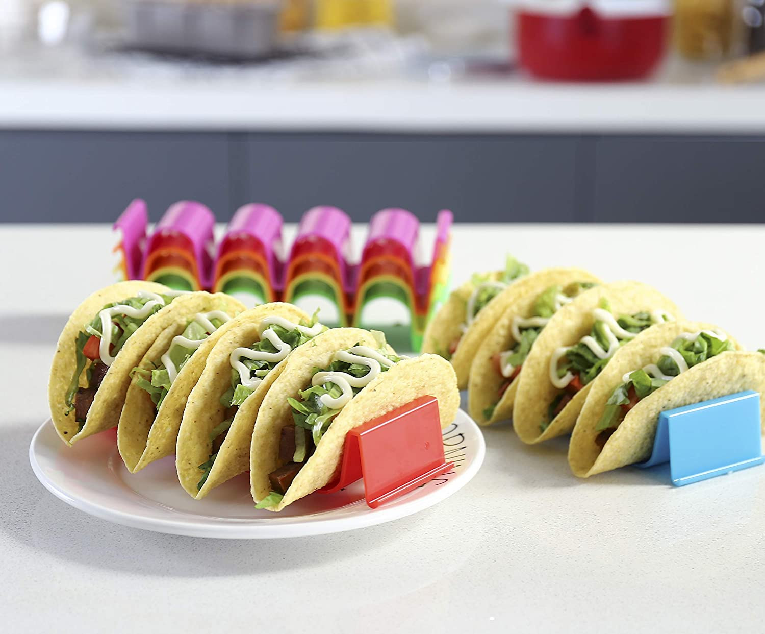 Taco Holder Stand Set of 6, Colorful Taco Holder Plate, Wave Shape Taco Tray, Ta