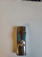 Vtg Southwestern Style Silvertone Metal Tourquoise Eagle Bic Lighter Cover