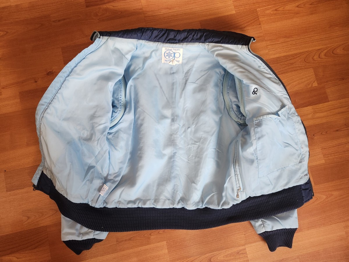 ??Vintage 80s Original Ocean Pacific Puffer Jacket Med Navy/Baby 