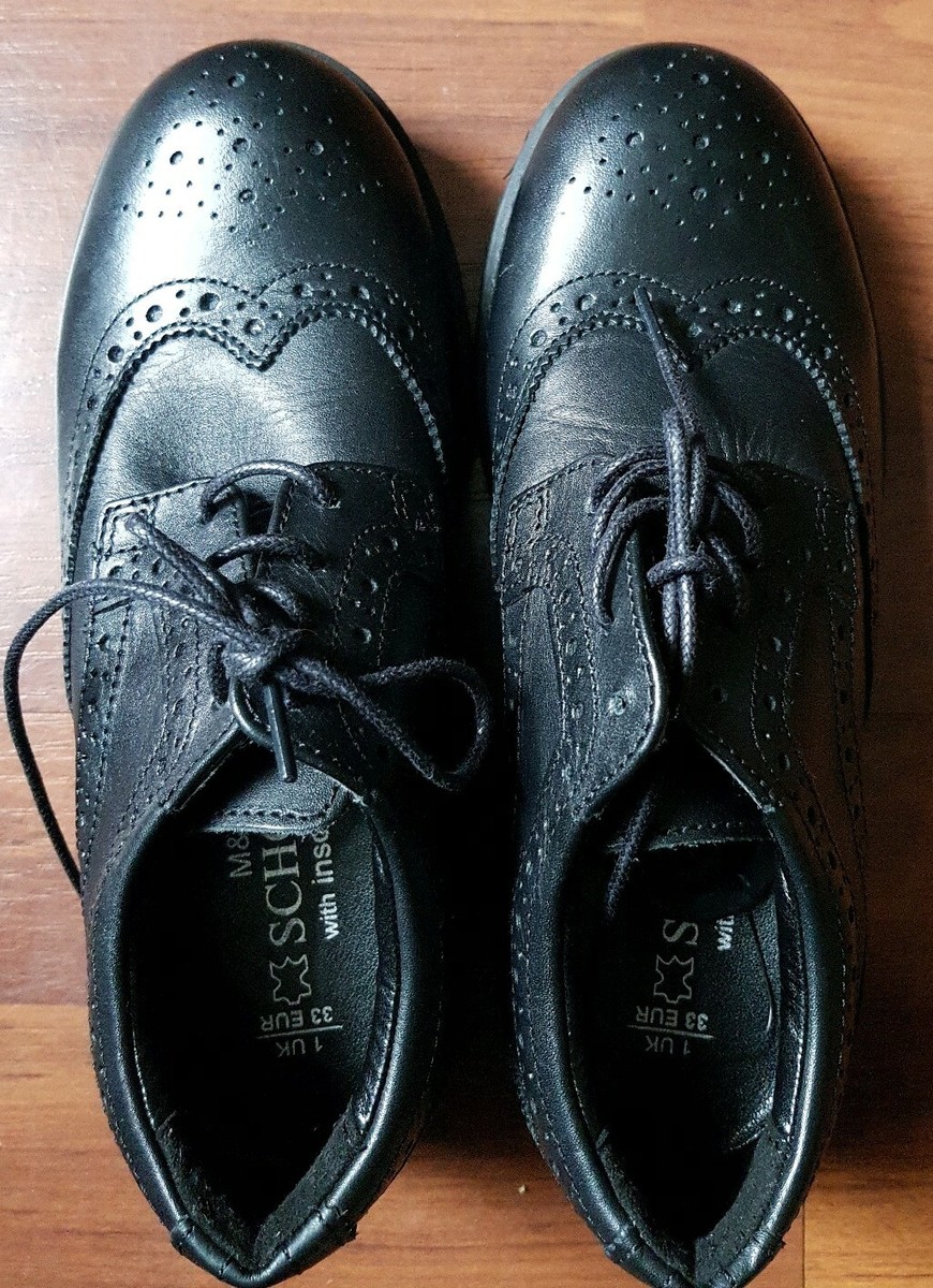 Brand New M&S Black Kids Leather Brogue School Shoes Size UK