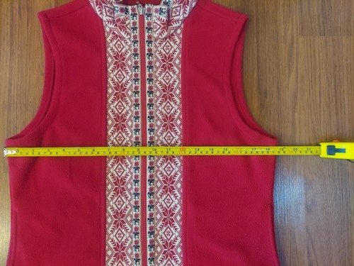L L Bean Women's Red Fleece Vest Pockets Nordic Fair Isle Full Zip Front Sz M - Picture 9 of 10