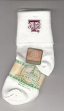 Texas A&M Infant Socks, Size 5-6 1/2, White W/Logo, By Two Feet Ahead, Brand New