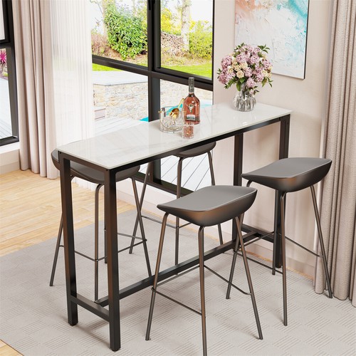 Heavy Duty Bar Table Bar Height Pub Table Rectangular Marble Top Kitchen Table - Picture 3 of 12