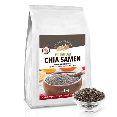 GOLDEN PEANUT Premium Chia Samen (Salvia hispanica) 1 kg Beutel reich an Omega-3 Fettsäuren