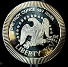 1 TROY OZ .999 FINE SILVER LIBERTY PL BLAZING GLASSY ART ROUND