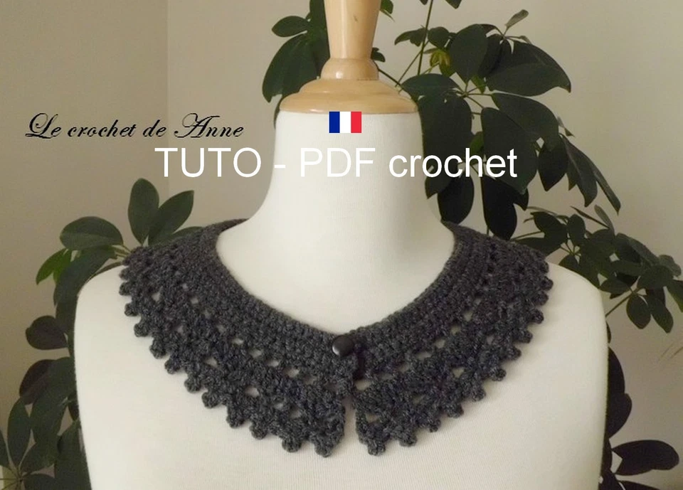 PDF CROCHET - Col Claudine , aux jolis points fantaisies , Tuto en FRANCAIS ! - Photo 1/4