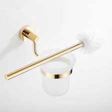 Brass Toilet Brush with Holder Glass Cup Wall Mounted Polished Gold Modern
