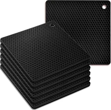 Silicone Square Trivets Mat, 6 Packs Multipurpose Non Slip Heat Resistant Black