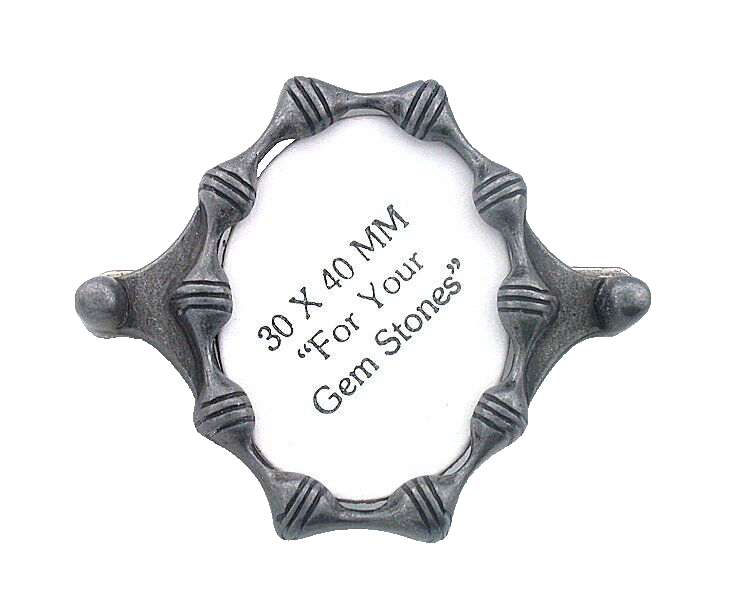 ONE PEWTER COLOR SILVER  40x30 CABOCHON CAB GEMSTONE BOLO TIE MOUNTING  CF608