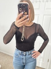 H M Women's Black Long Sleeve Keyhole Cutout Bodysuit size S