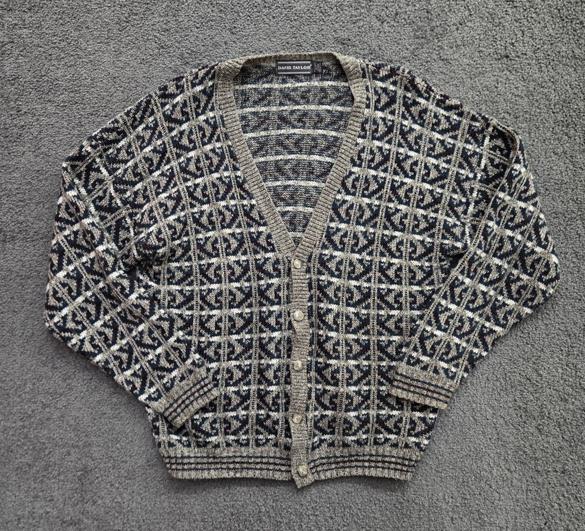 Vintage Cardigan Sweater Size XL Tall Knit Geometric Retro Vintage Cardigan Sweater Size XL Tall Knit Geometric Retro