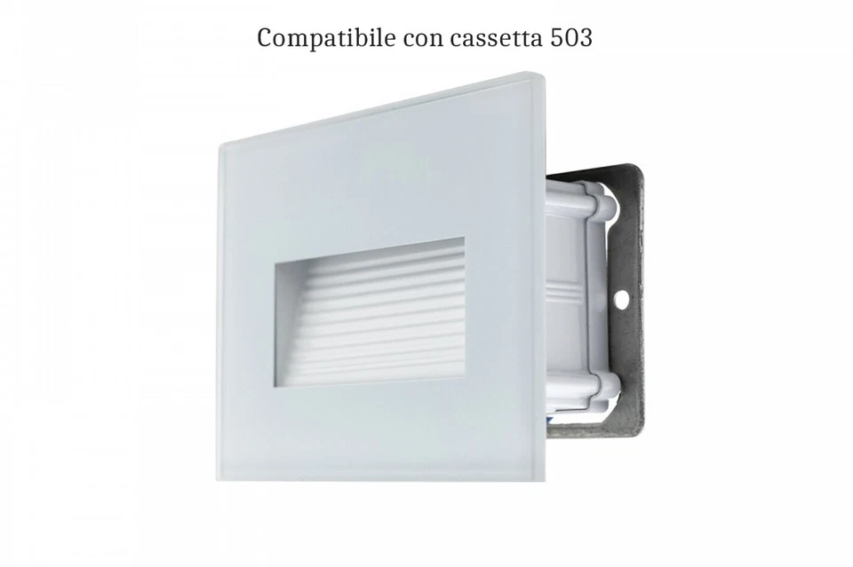 Segnapasso led 4w luce fredda rettangolare bianco cornice vetro faretto interno - Immagine 4 di 4