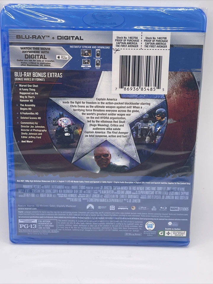 Captain America The First Avenger Blu Ray, New Sealed Digital Expired Foto 2 de 4