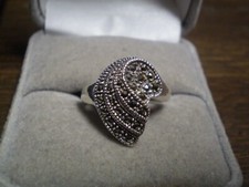 925 Sterling Silver Ladies Seashell Marcasite Ring    3.9 grams
