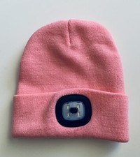 Pink  LED Beanie Hat Light Rechargeable Winter Warm Knitted Headlight Cap
