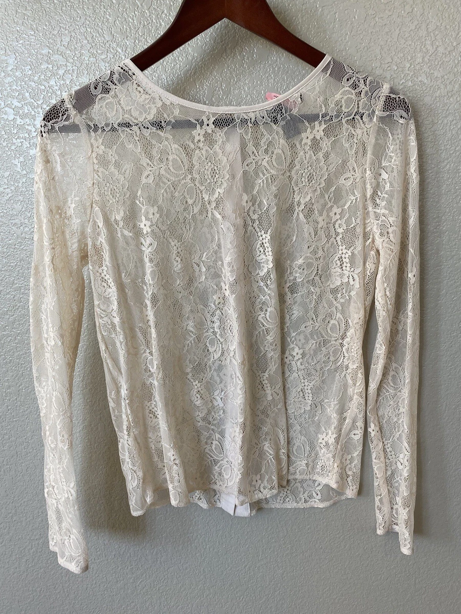 forever 21 lace top long sleeve blouse With Back Detail size s