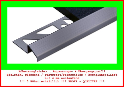 Übergangsprofile Ausgleichsprofile Edelstahl V2A Fliesenprofile L 3,0m H6-12,5mm