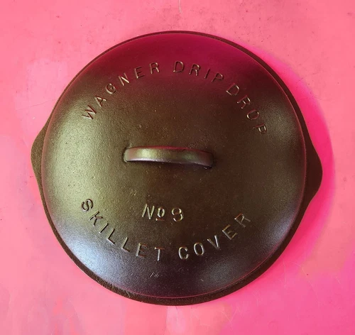 WAGNER WARE  #9 Cast Iron DRIP DROP  Raised Letter Skillet Cover 1069  RESTORED