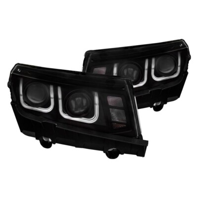 14-15 Chevy Camaro Black Housing Projector Headlights w/ Dual U Halo LED DRL