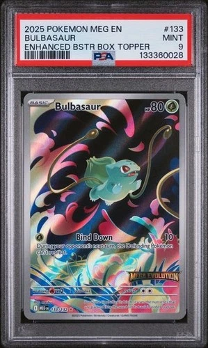 PSA 9 - 2025 Pokemon Mega Evolution Enhanced Box Topper Bulbasaur #133 - Stamped