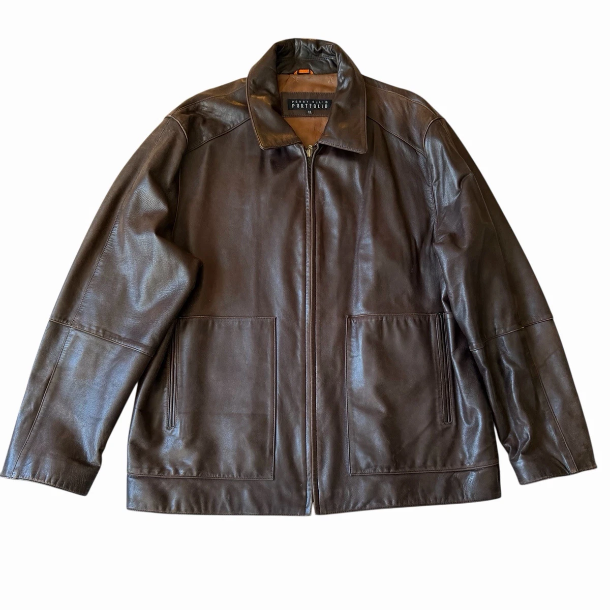Perry Ellis Leather Outer Shell Brown Coats, Jackets & Vests for