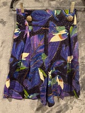 VTG 80s Purple Rayon Skirt Wide Waist Pockets Colorful size XS/S Made in USA
