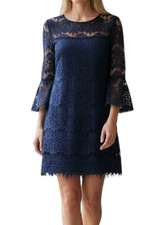 Women's Blue Lace Bell Sleeve Cottagecore Gogo Swinger Skater Mini Dress Sz XS