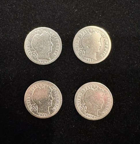 Lot of 4 Barber Dimes 90% Silver