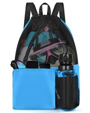 Mesh Drawstring Swim Bag Beach Backpack Wet Pocket Swimming Gym Sports Gear