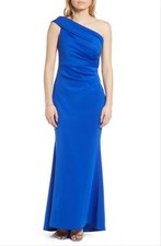 ELIZA J Cobalt Stretch Off One Shoulder Sleeveless Ruched Maxi Gown Dress 6 = S