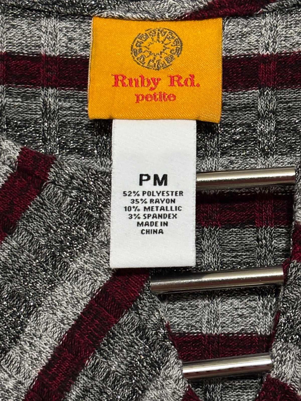 Ruby Rd. Petite PM Gray Maroon Silver Metallic St… - image 4