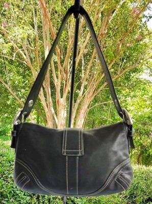 【希少】OLD COACH Dulles Bag leather black Coach F10188 Vintage Small Soho Black Leather Shoulder Bag w