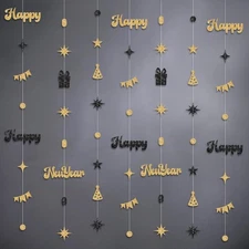 KatchOn, Glitter Happy New Years Garland - 6.5 Feet, Pack of Black and Gold 