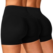 's 2 Piece Workout Biker Shorts High Waist Tummy Control Scrunch Butt Lifting...