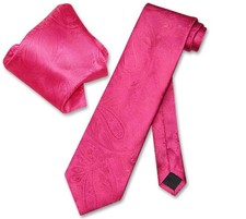 Vesuvio Napoli Hot Pink Fuchsia PAISLEY NeckTie Handkerchief Matching Tie Set