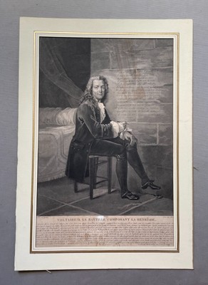 Voltaire in der Bastille, alter Stich von Charon nach Bouchot