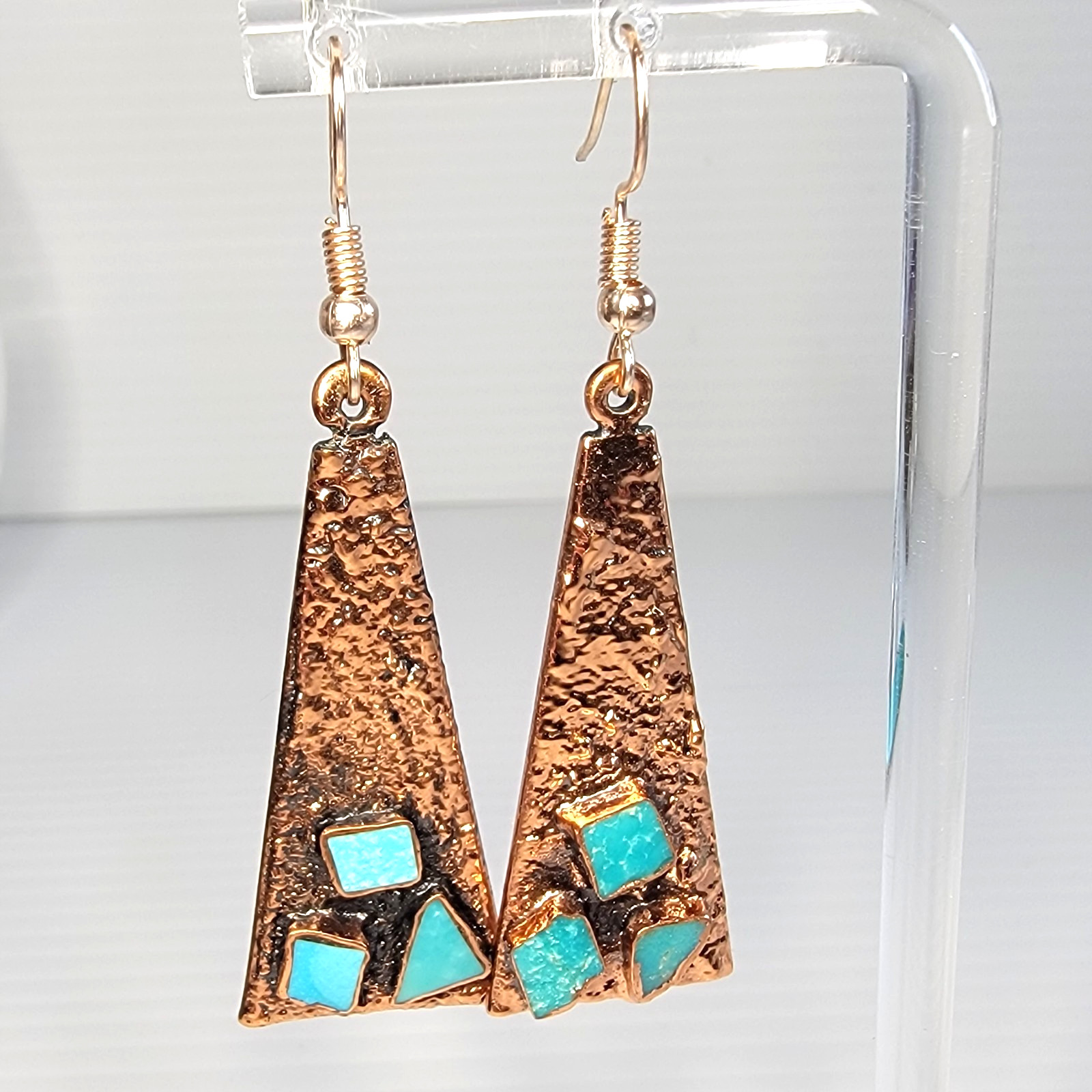 Vintage Solid Copper & Stabilized Turquoise Earri… - image 1