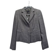 NWT Ann Taylor Womens Wool Blend Tweed Blazer Brown Single Button Jacket Size 4