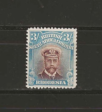 Troquel RHODESIA 1913/19 SG 237 3s Castaño y Azul Brillante II COMO NUEVO