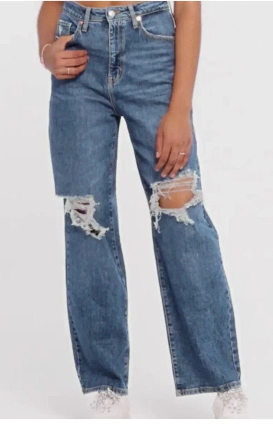 Wild Fable Highest Rise Baggy Jean Women's 4/27R Blue Stone Wash Distressed NWT